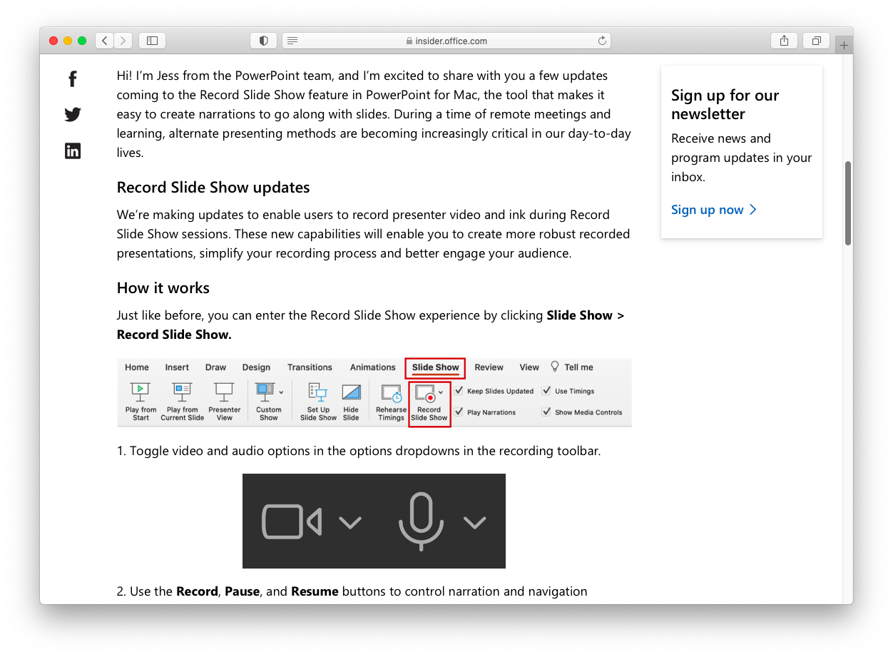 スライドショーの記録 に発表者の動画とインク機能 を追加 Br Powerpoint For Mac パソコンのツボ Office のtip